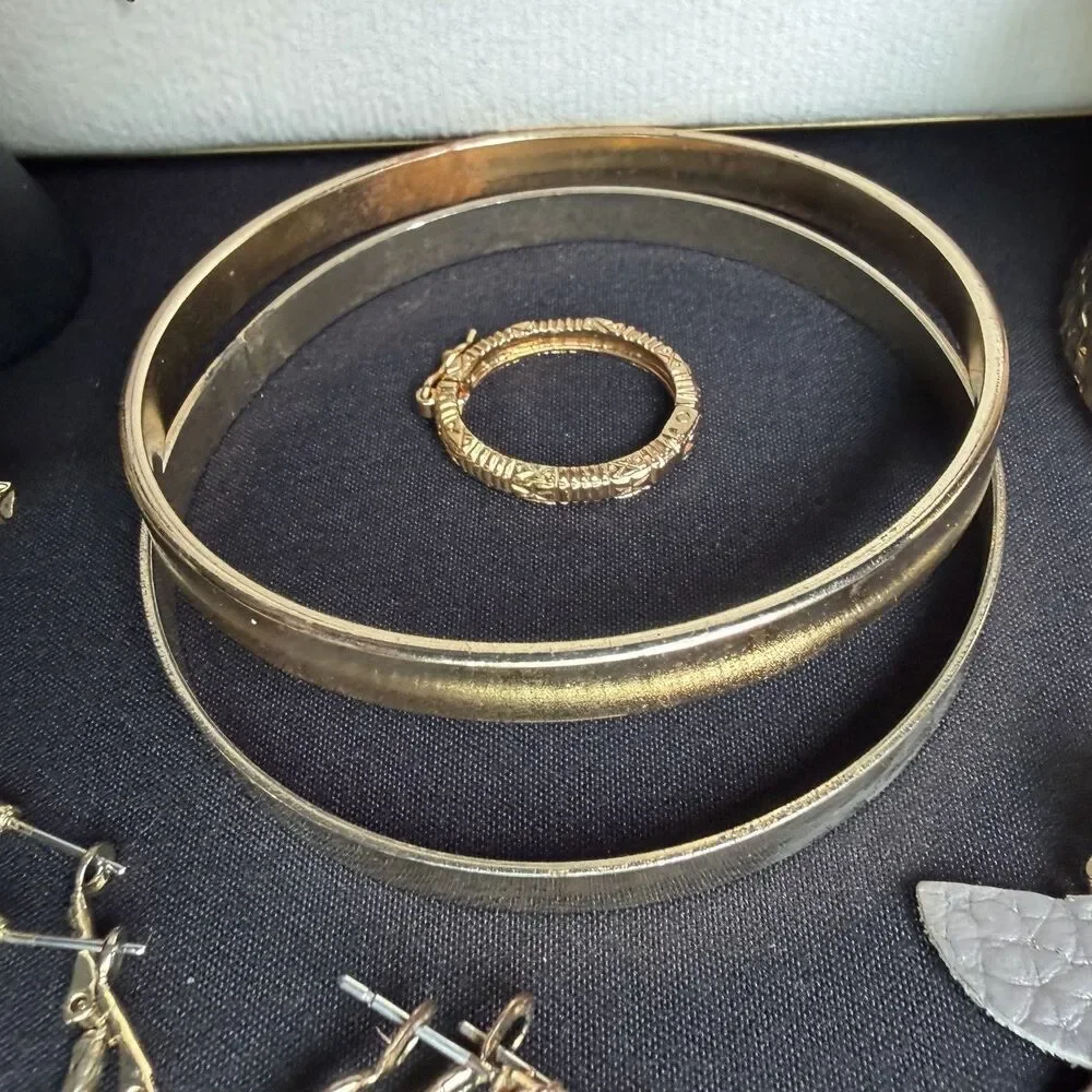 Gold Tone Jewelry Lot Vintage -Now Costume Necklaces Cuff Bracelet Earring Rings